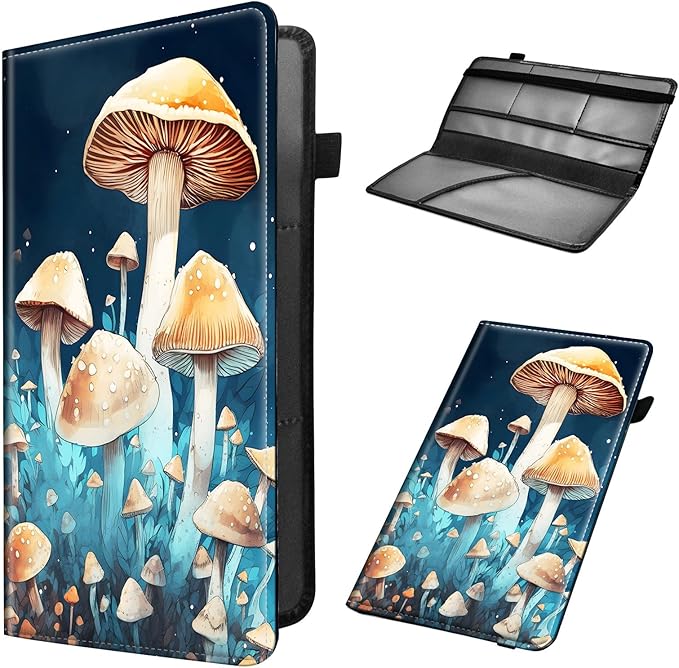 Car Registration and Insurance Holder, Leather Car Glove Box Organizer, Cool Car Accessories for ID, Driver's License Cards & Essential Document,business cards,Men&Women,Mushroom Blue