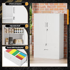 Greenvelly Metal Storage Cabinet,White Steel Lockable Lateral File Cabinet with Doors and Shelves for Home Office Hanging Files Letter/Legal/F4/A4 Size