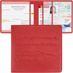 Car Registration and Insurance Holder, Premium PU Leather Vehicle Glove Box Car Organizer Men Women Wallet Accessories Case for ID, Driver's License - Red