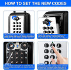 Key Lock Box, 12-Digit Code, Weatherproof Wall Mount, Large Capacity 5-8 Keys, Aluminum Alloy (Silver, 3.58 * 2.24 * 7.8IN with Shackle)