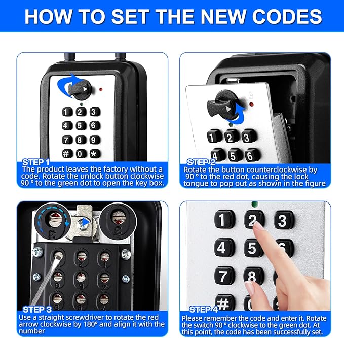 Key Lock Box, 12-Digit Code, Weatherproof Wall Mount, Large Capacity 5-8 Keys, Aluminum Alloy (Silver, 3.58 * 2.24 * 7.8IN with Shackle)