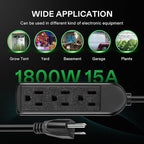 VIVOSUN 50 ft Extension Cord, 3-Outlet Power Strip with 1800W Surge Protection, 15A 14 AWG, Flat Heavy Duty Extender for Indoor Outdoor Use, Garden Home Office, Black