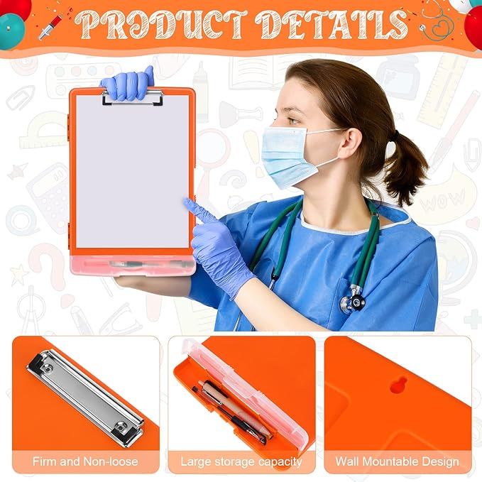 Crtiin 12 Pcs Plastic Clipboard with Storage Colored A4 Nursing Holder Heavy Duty Waterproof Storage Clipboard Folder for Office School Nurses Teacher Essentials (Bright Color)