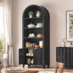 79.9" Tall Arched Pantry Cabinet, 6-Tier Kitchen Pantry Cabinet with Fluted Doors, Arch Storage Cabinet with Open & Adjustable Shelves, Versatile Cupboard for Dining Room, Living Room,Black