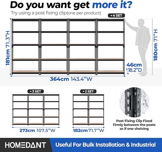 HOMEDANT 5-Tier Laminated Boltless Heavy Duty Metal Shelving Unit Adjustable Garage Storage Utility Rack Shelves Organization Multipurpose Shelf Warehouse Industrial (10, (M) 35.9" W, Black)