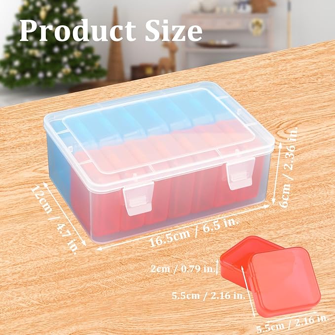 Mathtoxyz Small Bead Organizers(Red, Blue), 15 Pieces Plastic Storage Cases Mini Clear Bead Storage Containers Transparent Boxes with Hinged Lid and Rectangle Clear Craft Supply Case