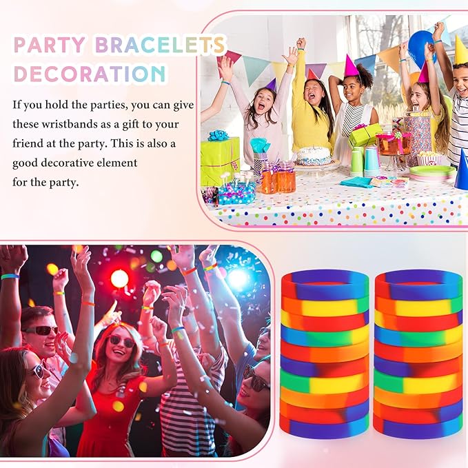 Liliful 100 Pcs Silicone Rubber Wristbands Rubber Wristband Bracelet Bands for Silicone Wristbands for Women Men(Mixed Color)