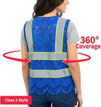 Lace-Mesh Safety Vest for Women & Men - Breathable, High Visibility Vest with Zipper & ANSI Class 2 Reflective Strips