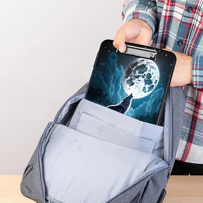 Clipboard with Storage,Heavy Duty Plastic Storage Clipboard with Low Profile Clip,Teacher Must Haves,Office Supplies,Nebula/Galaxy Wolf Moon
