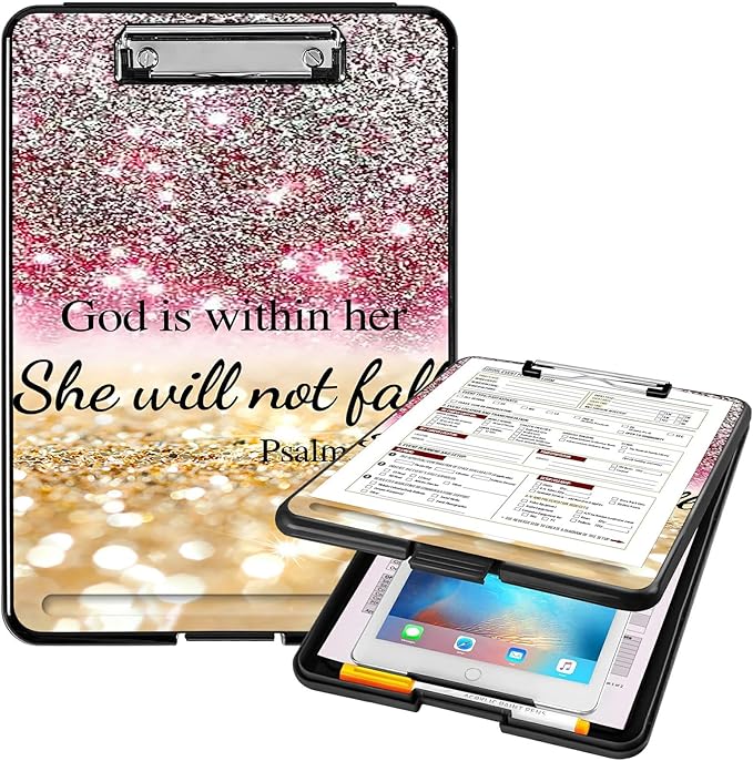 A4 Clipboards,Heavy Duty Waterproof Nursing Plastic Folder Clipboard with Storage Clip Boards,File Folder Storage Box Clipboard Case for Teacher,Doctor,Offices,Christian Bible Psalm 46-5