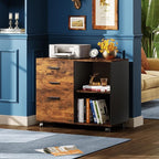 DEVAISE 3 Drawer Mobile File Cabinet, Wood Lateral Filing Cabinet, Printer Stand with Open Shelves for Home Office, Rustic Brown