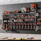 49" W Super Large Power Tool Organizer Wall Mount,Heavy Duty Cordless Tool Organizer with 14 Drill Holder,450 Lbs Capacity 4-Layer Garage Organization for Garage and Workshop (Black)
