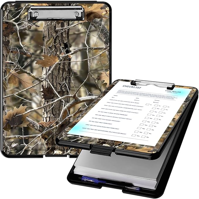 Clipboard with Storage, High Capacity Plastic Storage Clipboard with Pen Holder for for Women Teachers Work, School & Office Supplies, Cute Pattern Decorative Clipboards, Camouflage