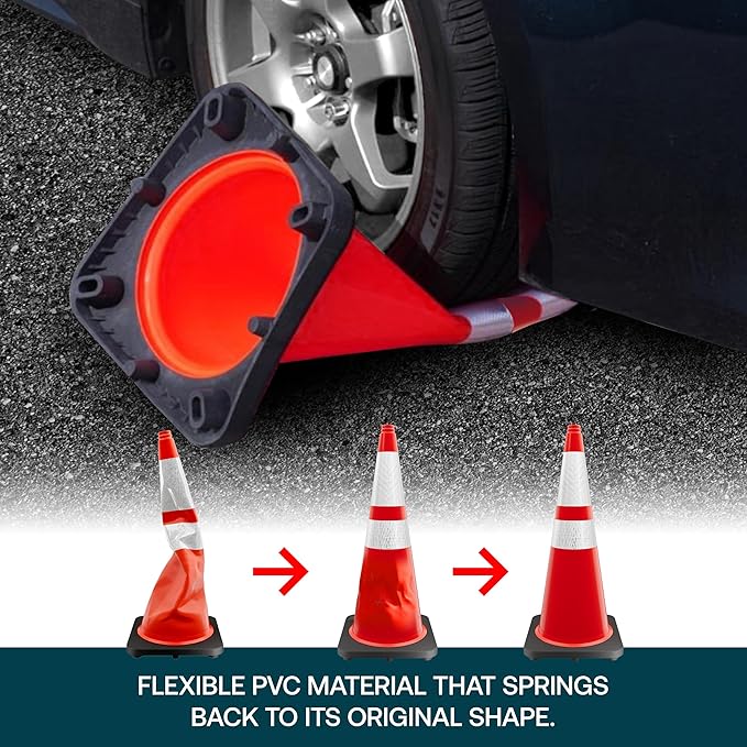 Brimar 28 Inch Traffic Cones, 8 Pack, Orange PVC Safety Cones with Black Base for Construction, Road Parking, MUTCD Approved Traffic Cones with 3M Reflective Bands, Structurally Stable Wearproof