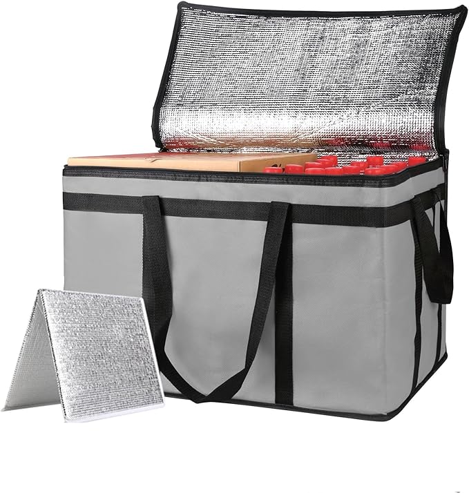 XXXL Insulated Food Delivery Bag - Reusable Thermal Cooler Grocery Bags for Catering & Delivery, Pizza Carrier for Events, Large Capacity Bag Keeps Food Hot/Cold for Shopping, Commercial (with Base)