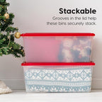 IRIS USA 91 Qt. Stackable Plastic Storage Bins with Lids, 4 Pack - BPA-Free, See-Through Organizing Solution, Latches, Durable Nestable Containers, Secure Pull Handle, Made in USA - Red
