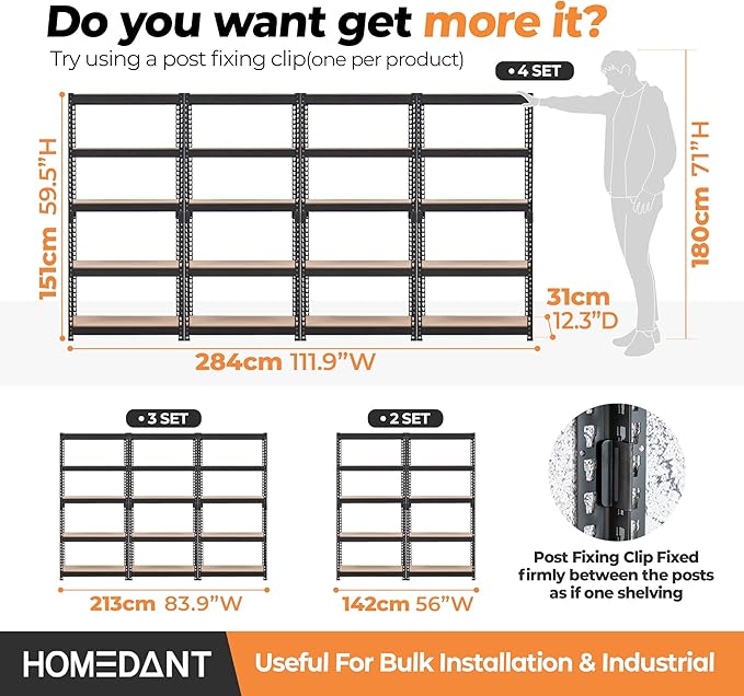 HOMEDANT 5 Tier Storage Shelves Adjustable Laminated Boltless Garage Metal Shelving Unit Heavy Duty Utility Rack Shelf Warehouse Pantry Closet Kitchen (4, (S) 28" W, Black)