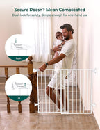 Babelio Baby Gate for Stairs, Kitchen & Doorways, No Bottom Bar| Easy Installation| One-Handed Operation| Auto-Close| Hardware Mount (Drill Needed) Safety Dog Gate (White - B17, 24-39" W, 28" H)