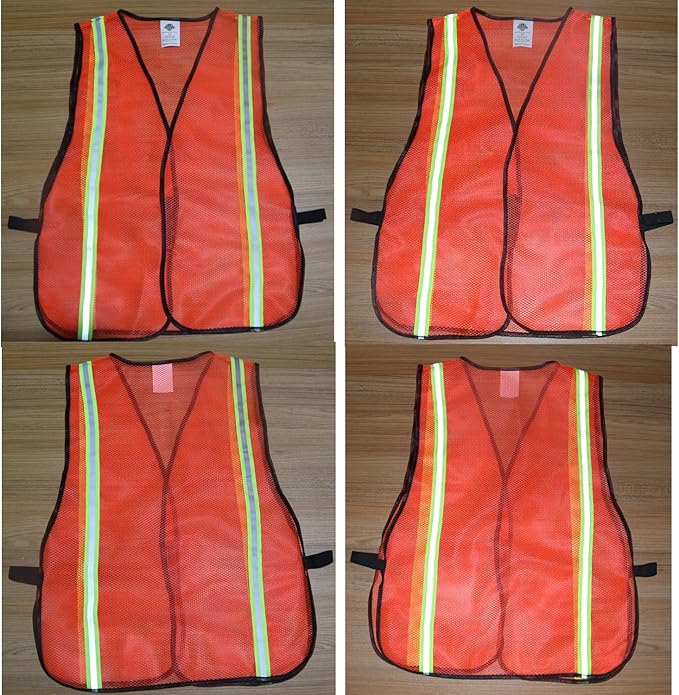 Dazonity Safety Vests,10pcs,Mesh,High Visibility Reflective Strips, Fit for Men & Women, Work, Construction,Surveyor, Parking,Warehouse,Volunteer, Crossing Guard, Road