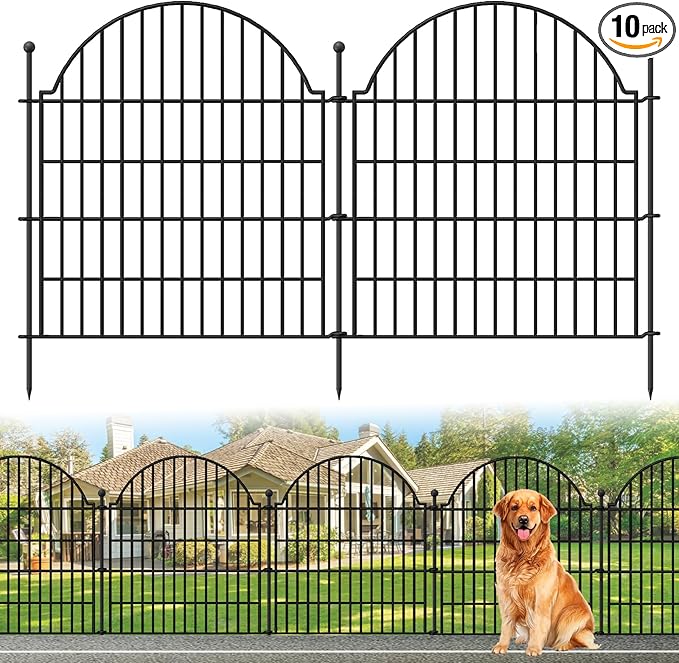 Decorative Metal Garden Fence 10 Panels, 32in (H) x 23.6ft (L) No Dig Dog Fence Outdoor for Yard, Temporary Rustproof Metal Wire Rabbit Dog Garden Border Fencing for Patio