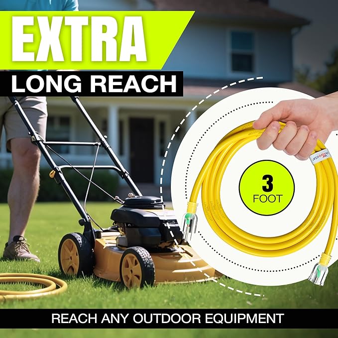 3ft Outdoor/Indoor Extension Cord 10/3 Gauge Ultra Heavy Duty 3 Prong SJTW, Waterproof, Flexible Cold-Resistant Long Power Cord,15A 125V 1875W, Yellow by LifeSupplyUSA