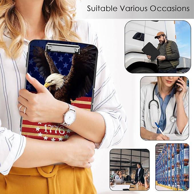 Clipboard with Storage,Office Supplies Nursing Clipboards Folder with Pen Holder Plastic Storage ClipBoard Foldable for Teacher Nurse,Flag Eagle