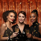 3 Pack Foil Fringe Backdrop - Bronze Shiny Tinsel Curtains for Party Decoration/Photo Booth Props - 3.3x8.2 FT Metallic Foil Backdrop for Birthday, Wedding, Graduation, Christmas.