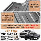 TripleAliners Truck Bed Mat & Floor Mats Front Rear Full Set Compatible with 2019-2025 2026 Chevy Silverado/GMC Sierra 1500 Crew Cab Accessories All Weather TPE Liners (5'8'' Truck Bed Mat+Floor Mats)