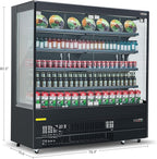 WILPREP Commercial Display Refrigerator, 76" Open Air Merchandiser with 46.9 cu. ft. Volume LED Lighting Night Curtain, Grab and Go Display Refrigerator Showcase for Store Cafe Bar Shop