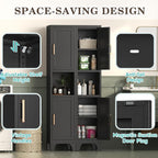 Tall Bathroom Storage Cabinet,Metal Slim Narrow Bathroom Organizer with Open Shelves and Adjustable Shelving,Ideal for Small Spaces,Living Rooms, Entryways, Kitchens - Assembly Required (Black)