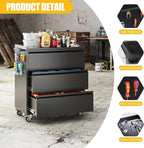 Aobabo Metal Storage Cabinet on Wheels, Black Tool Garage Cabinet with 3 Drawer, for Home Office, Assembly Required