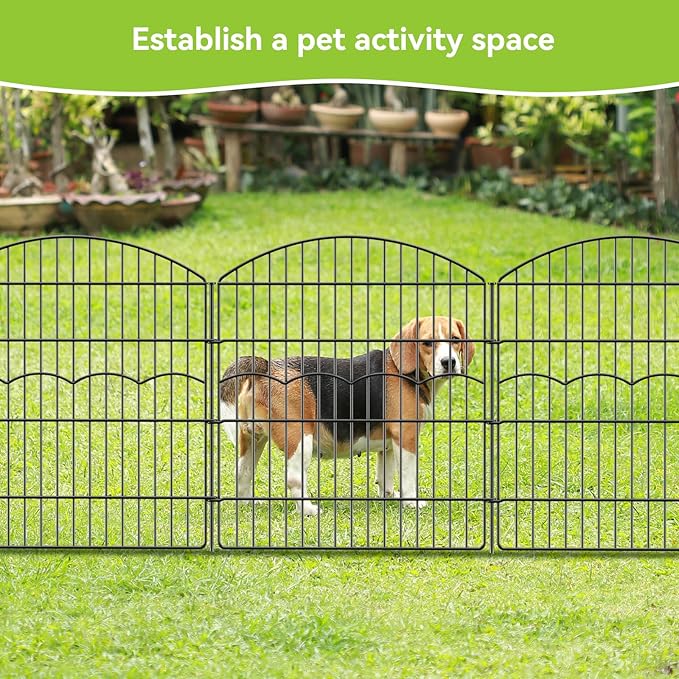 Decorative Garden Fence 6 Panels 6 Panels 13.4 ft (L)×32in (H) Metal Garden Fences, No Dig Animal Barrier Fencing Rustproof Wire Border Temporary Dog Fence Outdoor for Patio Backyard Lawn - No Door