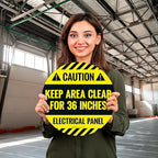 Caution Electrical Panel Keep Area Clear for 36 Inches Circle Floor 10x10 inches, Floor Decal Anti-Slip Adhesive Floor Sign Made in USA