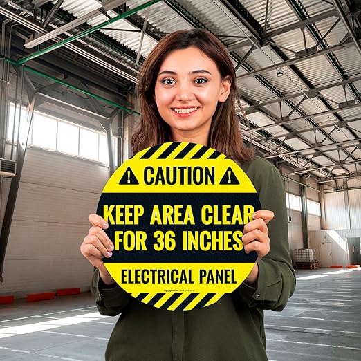 Caution Electrical Panel Keep Area Clear for 36 Inches Circle Floor 10x10 inches, Floor Decal Anti-Slip Adhesive Floor Sign Made in USA