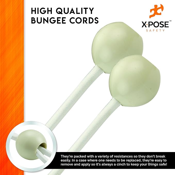 Xpose Safety Bungee Ball Cords 6" 10 Pack Heavy Duty White Stretch Rope with Ball Ties for Canopies, Tarps, Walls, Cable Organization