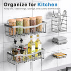 EUDELE 5-Pack Rustproof Stainless Steel Shower Caddy – No Drill Adhesive Bathroom Organizer with Large Capacity, Spacious Shower Shelves for Inside Shower, Kitchen & Home Decor Storage-XL Size