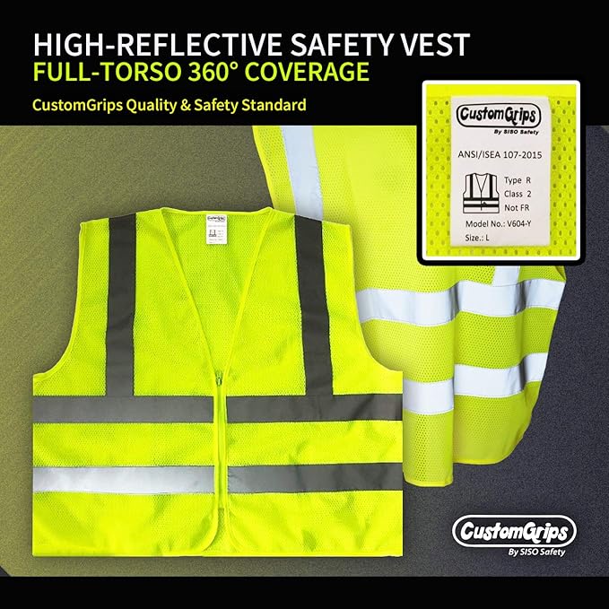 CustomGrips BY SISO SAFETY Vest with High Visibility Reflective Strip Work Vest