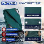 Heavy Duty Tarp Waterproof 12x16 Feet, 10 Mil Thick Green Poly Tarps Outdoor, Metal Grommets, Reinforced Edges, Multipurpose Tarpaulin Protective Cover for Camping, Boat, Swimming Pools, Car