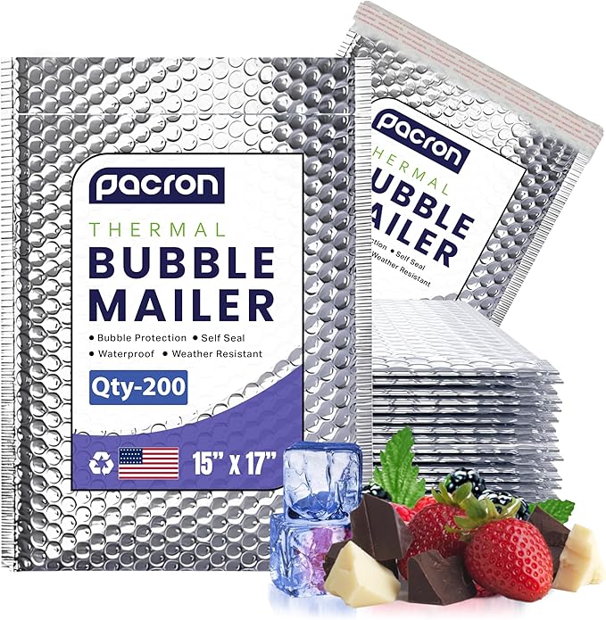 200-Pack Insulated Silver Thermal Bubble Mailers 15 x 17 - Waterproof Metallic Foil Self-Sealing Padded Envelopes for Cold Shipping, Perishables, Food, Cosmetics, Pharmaceuticals