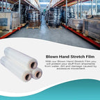 APQ 4 Rolls of Blown Hand Stretch Film 12" x 1500'. Clear Hand Stretch Wrap, 80 Gauge. Tear Resistant Residue Free Film for Moving, Shipping, Wrapping. Industrial Grade Pallet Shrink Wrap Film.