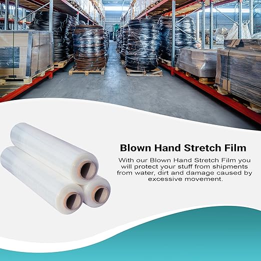 APQ 4 Rolls of Blown Hand Stretch Film 12" x 1500'. Clear Hand Stretch Wrap, 80 Gauge. Tear Resistant Residue Free Film for Moving, Shipping, Wrapping. Industrial Grade Pallet Shrink Wrap Film.