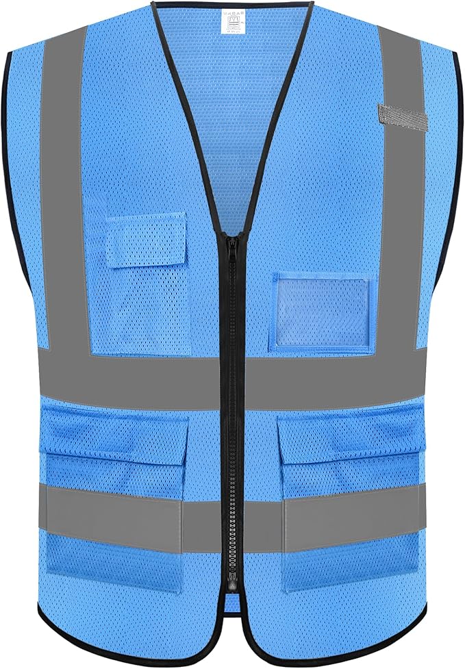 Reflective Safety Vest for Men Women with 5 Pockets and Zipper Front High Visibility