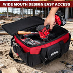 HAUTMEC 16-Inch Multi-Function Tool Bag with Removable Divider, Heavy-Duty 1680D Quick Action Tool Case with Padded Shoulder Strap & Trolley Sleeve, Rigid Structure & Wide-Opening Design - HT0401