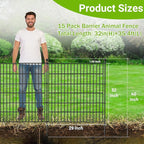 15 Panels No Dig Decorative Outdoor Garden Fence for Yard, 32 in(H) X 35.4 ft(L) Animal Barrier Fencing Rustproof Metal Wire Panel Border for Dog, Rabbits, and Patio Temporary Ground Stakes