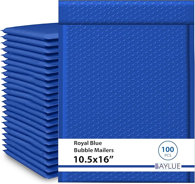Royal Blue 10.5x16 Inch Poly Bubble Mailers #5 | Self Seal Large Padded Envelopes Air Cushioned Bubble Mailer | Usable Size 10.5x15 Inch | Waterproof Lightweight Mailing Shipping Bags | 100 Pack Bulk
