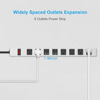 JUNNUJ Metal 8 Outlet Power Strip, Mountable Heavy Duty Power Strip, 1200J Surge Protector Wall Mount Screws Outlet with Switch, Gaming Desk Strips Wide Spaced 15A 125V 1875W, 6 FT 14AWG Power Cord