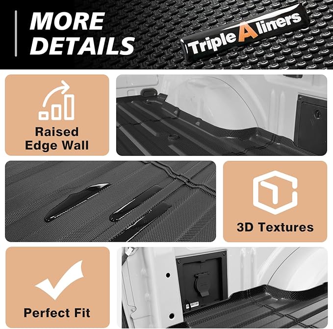 TripleAliners Truck Bed Mat Compatible with 2024-2026 Ford F150 & Lightning Accessories 5.5FT Vehicle Flush Bed Box All Weather Protection TPE Heavy Duty Pickup Cargo Mat