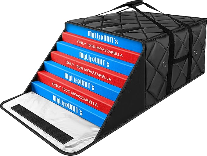 MyLifeUNIT Pizza Bag for Delivery, Thermal Insulated Pizza and Food Delivery Bag, 24" x 24" x 14" Pizza Warmer Bag, Holds 6-7 Large 22" Pizza Boxes, Hot Pizza Carrier Insulated Bags, Black