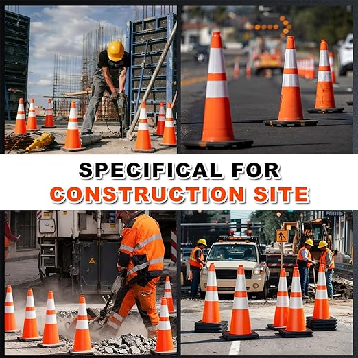 28" Orange PVC Construction Cones - 8 Pack with Reflective Collars & Black Base, for Roadwork, Parking, and Crowd Control Safety