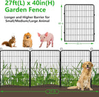 No Dig Decorative Garden Fence with Gate Rustproof Metal Fence Panels, 40in(H) x 27Ft(L) Garden Fencing for Yard 10 Panels Animal Barrier Fence for Dogs, Rabbit, Patio